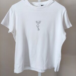 Kate Lord White Cotton Rib Knit Rhinestone Golfer Graphic T-Shirt Small Novelty